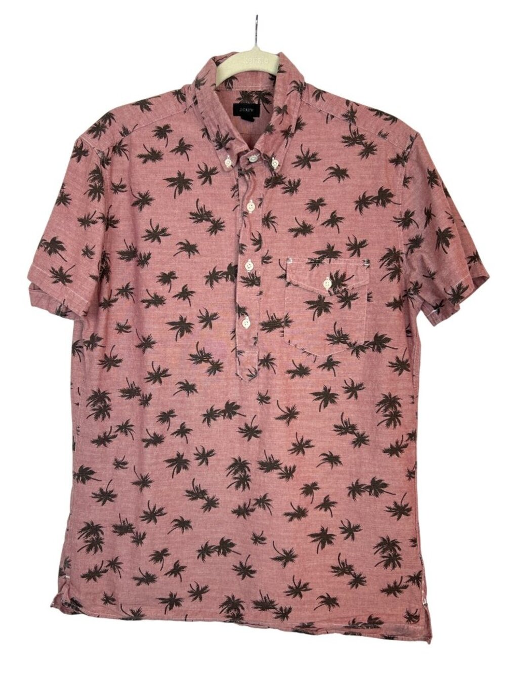 J.Crew Button Down Shirt Men's L Pink Palm Tree Print Short Sleeve Casual Cruise